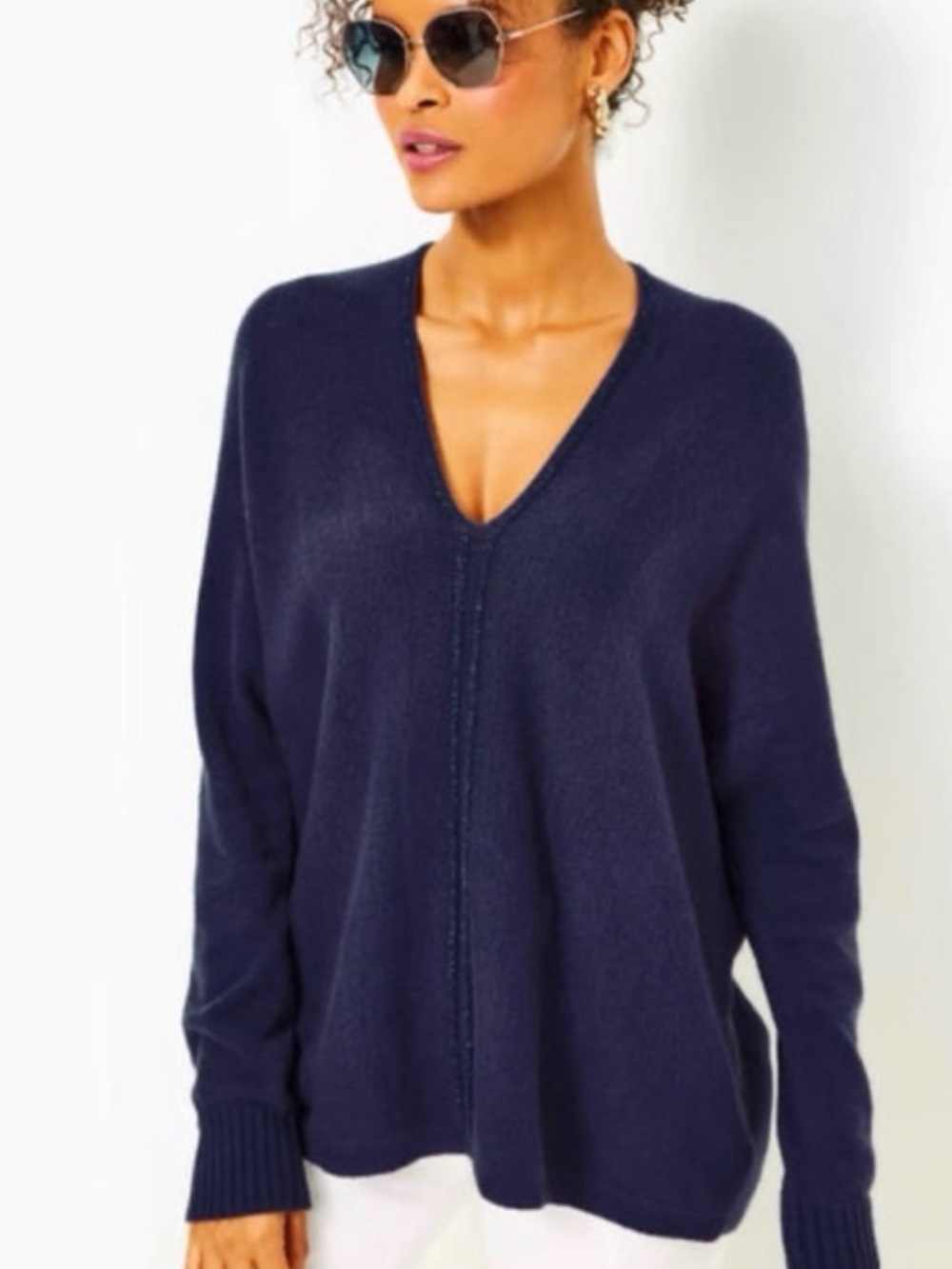 Lilly Pulitzer Sevie V-Neck Sweater Low Tide Navy
